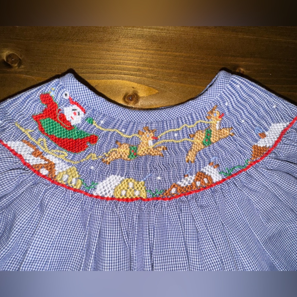 Handmade Smocked Dress – Heirloom Quality | Classic Blue Gingham sz 18 Month - Picture 2 of 5